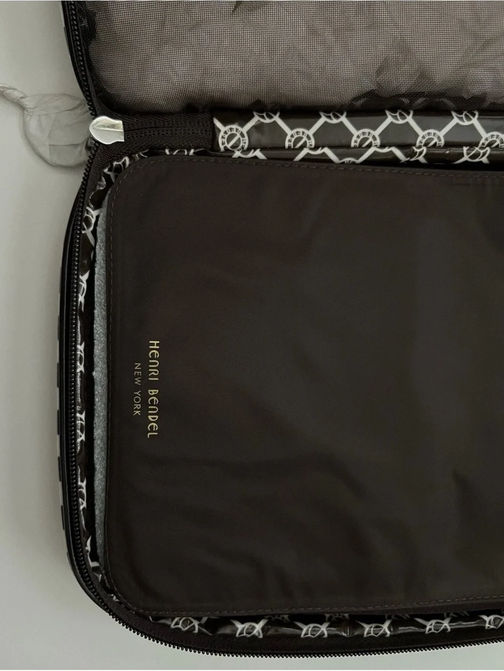 Henri Bendel Brown & White centenial Stripe Cosmetic/brush Case